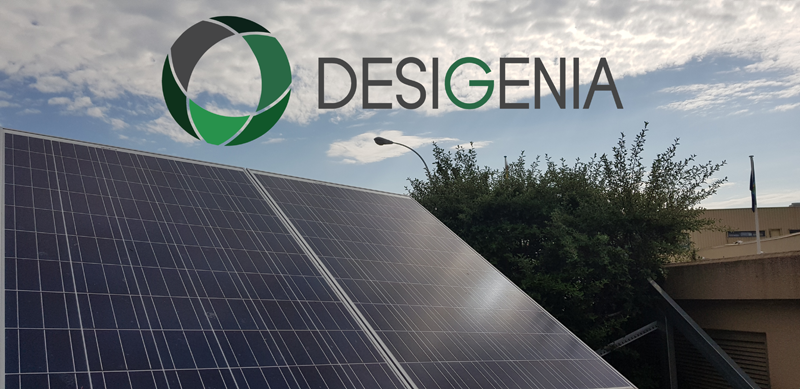 Logo de Desigenia con paneles fotovoltaicos