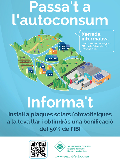 Campaña informativa en Reus para informar sobre bonificación del 50% del IBI por instalación de autoconsumo. 