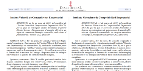 El Ivace convoca ayudas para el autoconsumo en comunidades de energías renovables