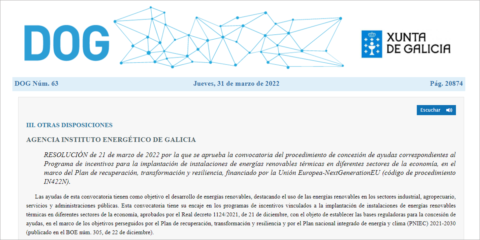 Ayudas para fomentar instalaciones de energías renovables térmicas en el sector empresarial en Galicia