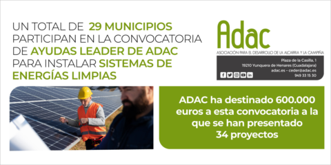 El programa LEADER subvenciona 29 proyectos municipales de energía solar en La Alcarria y La Campiña