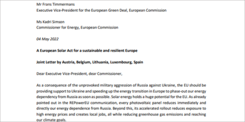 Cinco estados miembros solicitan a la Comisión Europea apuntar hacia el teravatio solar en 2030