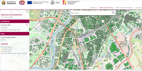 Valladolid lanza un mapa que muestra a los vecinos el potencial fotovoltaico de sus viviendas