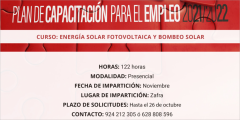 Curso de capacitación en energía solar fotovoltaica aislada y bombeo solar en Zafra