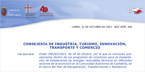 Cantabria convoca ayudas para instalaciones renovables térmicas en diferentes sectores de la economía