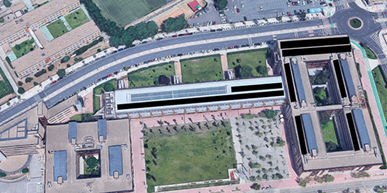 Plano con vista aérea de la Universidad de Salamanca.