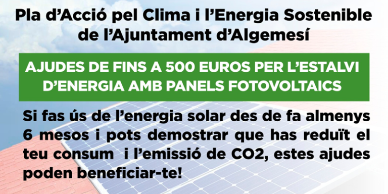 Infografía con las ayudas de Algemesí para el ahorro energético.