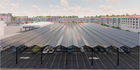 Comienza la instalación de 2.736 paneles solares para autoconsumo en un aparcamiento de Pamplona