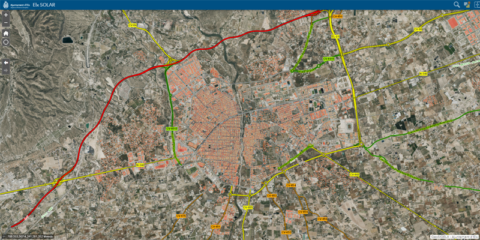 Un mapa muestra el potencial solar de los edificios de Elche si se instalasen placas fotovoltaicas