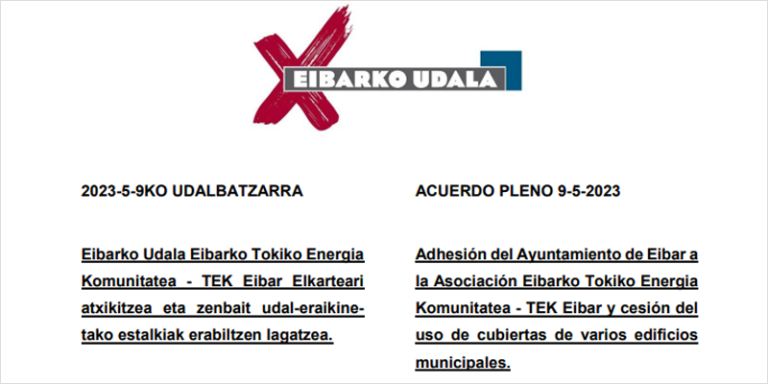 Extracto adhesión Ayuntamiento de Eibar.