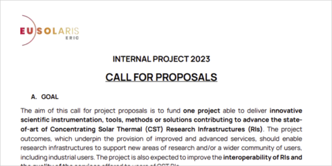Convocatoria de EU-SOLARIS ERIC para impulsar la investigación de energía solar de concentración