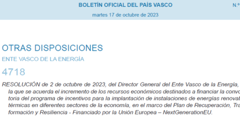 Las ayudas para renovables térmicas en sectores productivos de Euskadi amplían su cuantía