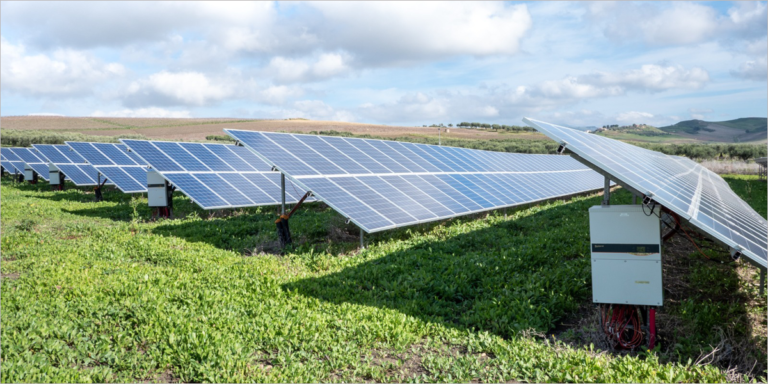 Imagen de placas fotovoltaicas en un campo.