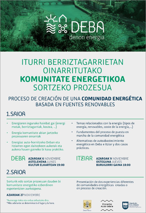 El Ayuntamiento de Deba inicia el proceso de creación de una comunidad energética local y organiza tres sesiones informativas abiertas durante el mes de noviembre para todos los interesados.