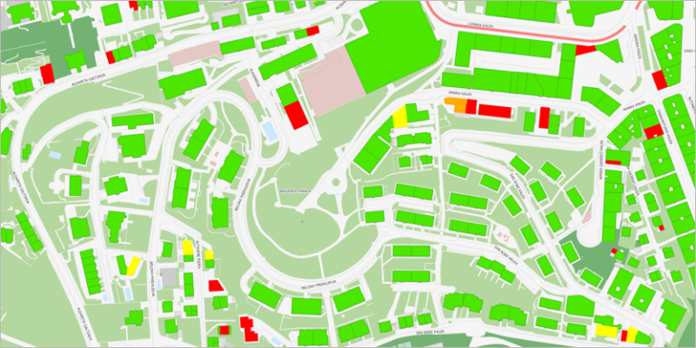 Mapa de idoneidad de instalación de placas fotovoltaicas en los tejados de los edificios de San Sebastián.