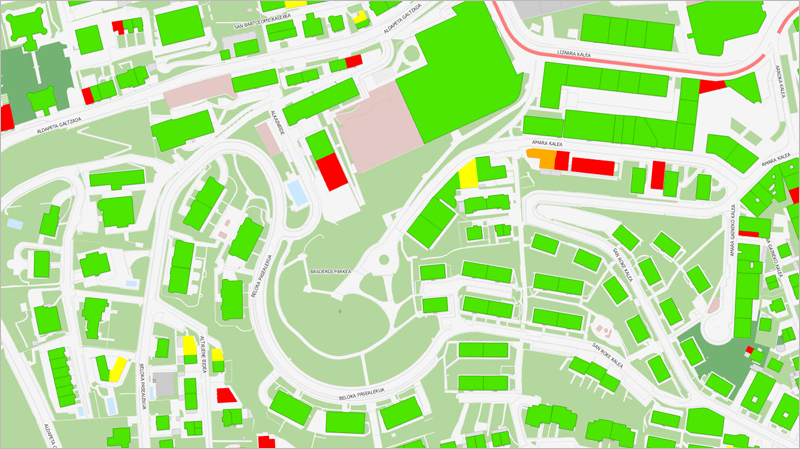 Mapa de idoneidad de instalación de placas fotovoltaicas en los tejados de los edificios de San Sebastián.