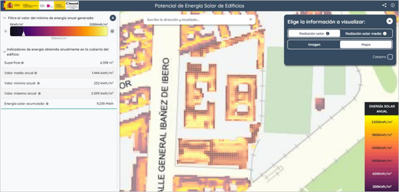 visualizador web del potencial solar de los edificios en España