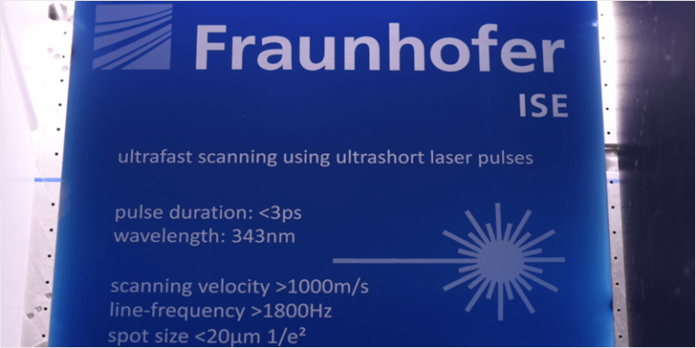 Cartel del desarrollo del nuevo sistema láser de producción de obleas de Fraunhofer ISE.