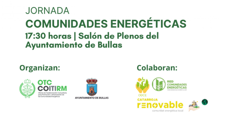 Cartel de jornada ciudadana de comunidades energéticas del Ayuntamiento de Bullas.