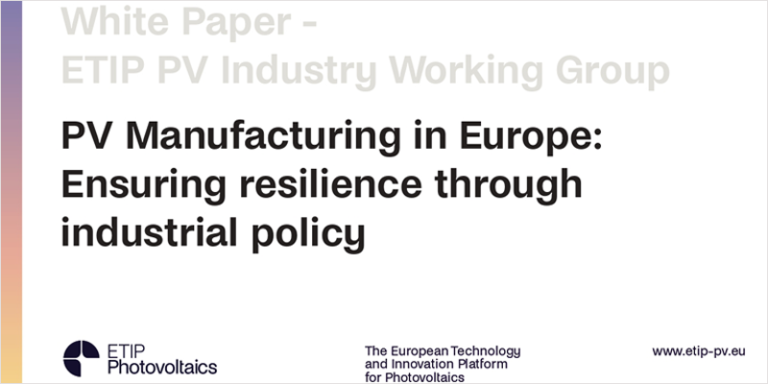 Portada del informe 'Fabricación fotovoltaica en Europa, garantizando la resiliencia a través de la política industrial' de ETIP PV.