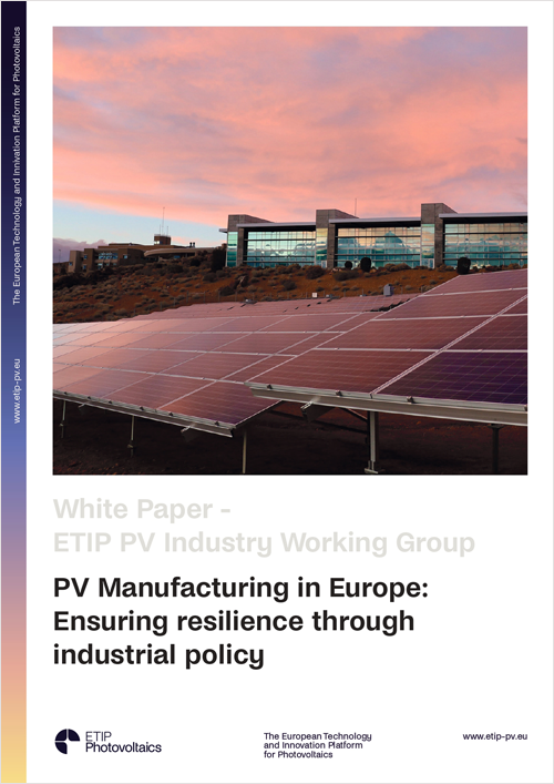 Portada del informe 'Fabricación fotovoltaica en Europa, garantizando la resiliencia a través de la política industrial' de ETIP PV.