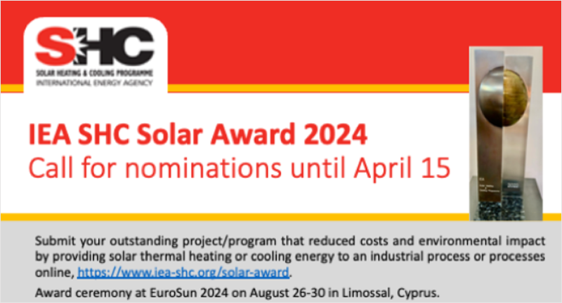 Cartel de por Premios Solar SHC 2024 de la IEA SHC.