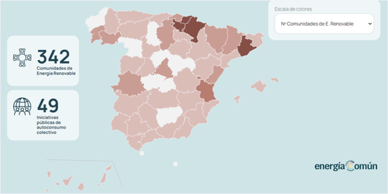 Mapa de representación de las comunidades energéticas en España.