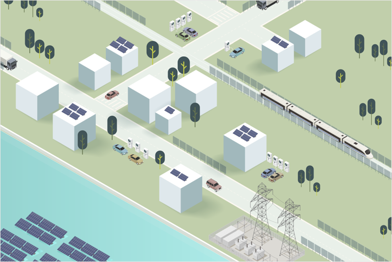 Dibujo de paneles solares en cubiertas.