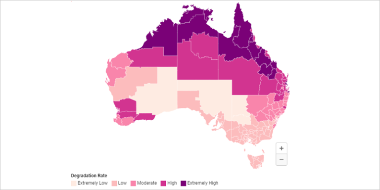 Mapa degradación fotovoltaica de Australia.