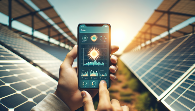 Fondo visual mixto de APP y Energía Solar junto a un esquema representativo de APP, fusionando la tecnología y la sostenibilidad en una única imagen. Fondo APP y Energía Solar con esquema APP. Tecnología y sostenibilidad se entrelazan en un diseño visualmente atractivo.