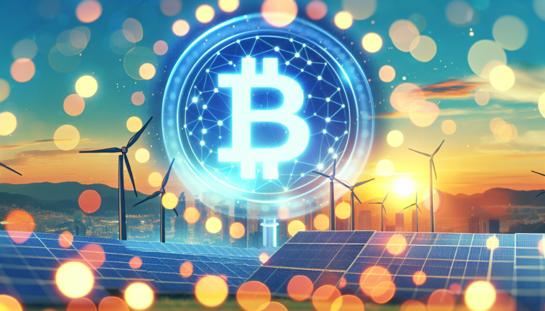 Fondo digital que fusiona el concepto de Blockchain con la energía solar, junto a un esquema representativo de la tecnología Blockchain. Influencia tecnológica en la industria energética. Fondo digital fusionando Blockchain y energía solar con esquema representativo. Tecnología y energía renovable convergen.