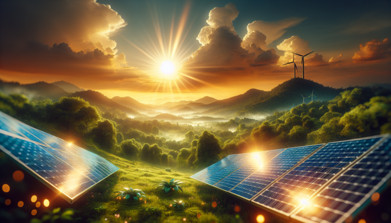 Imagen conceptual que fusiona el tema del Cambio Climático con la Energía Solar. Representación gráfica que destaca la importancia de la transición hacia fuentes renovables de energía. Fondo que mezcla Cambio Climático y Energía Solar junto a un esquema simbólico. Significa la urgencia de actuar con sostenibilidad para frenar el cambio climático y promover la energía limpia.