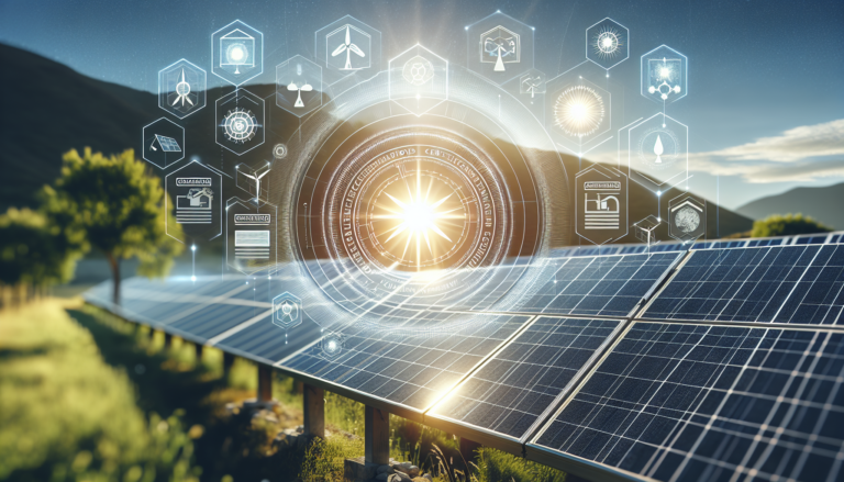 Diseño visual con elementos que fusionan 'Certificaciones Energéticas' y Energía Solar, representación gráfica de la unión estratégica de ambos conceptos en una sola imagen.