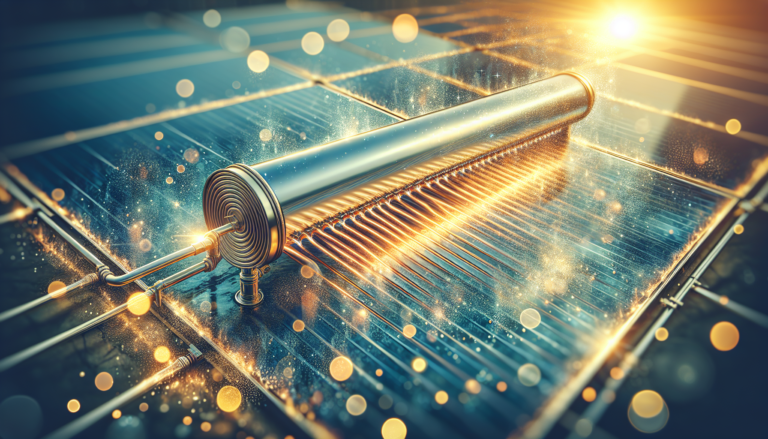 Fondo elegante con una mezcla de Colector Solar y Energía Solar, junto a un detallado esquema representativo del funcionamiento de un Colector Solar. Colector Solar y Energía Solar en un diseño visualmente atractivo con esquema explicativo incluido.