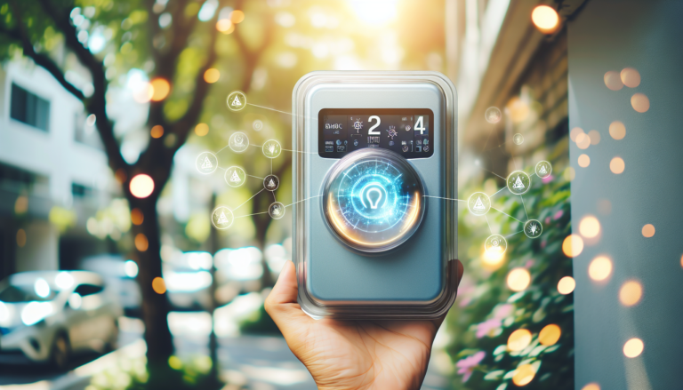 Fondo mezclando 'Contador Inteligente' y Energía Solar con esquema representativo. Símbolo de tecnología e eficiencia energética.