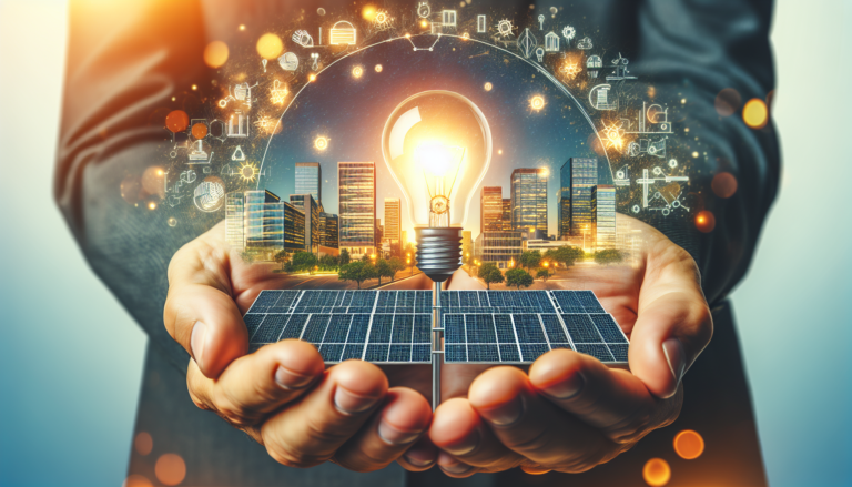 Mezcla conceptual de CPI y Energía Solar: fondo compuesto por elementos de CPI y energía solar, sobreimpresión de un esquema simbolizando CPI, dominando la imagen. Fusión de CPI y Energía Solar: representación visual de CPI combinada con elementos de energía solar en un esquema destacado sobre un fondo sobrio.