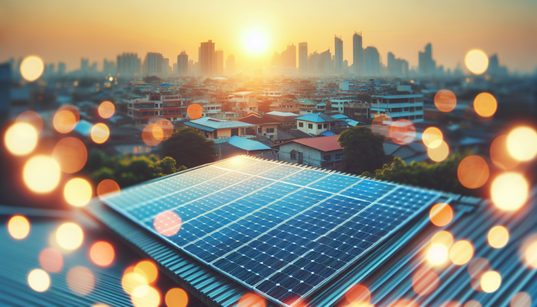 Fotografía que muestra una combinación de Cubiertas Fotovoltaicas e imágenes de Energía Solar con un esquema interpretativo sobre paneles solares en techos. Concepto innovador que representa la sostenibilidad energética. Cubiertas Fotovoltaicas y Energía Solar: imagen con esquema representativo de paneles solares en techos, simbolizando la generación de energía renovable. Concepto integral de sostenibilidad y eficiencia.