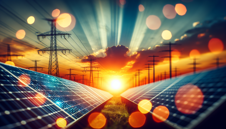 Imponente imagen que fusiona la electrificación con la energía solar, representando el futuro sostenible en una sola visión. Fondo mezclando electrificación y energía solar con esquema simbolizando el avance tecnológico y la sostenibilidad energética.