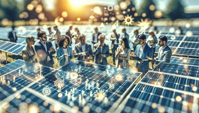 Esquema innovador y fondo fusionado simbolizando la relación entre emprendimiento y energía solar.