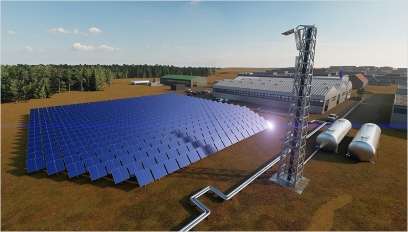 Recreación de la planta híbrida solar y térmica en Puertollano.