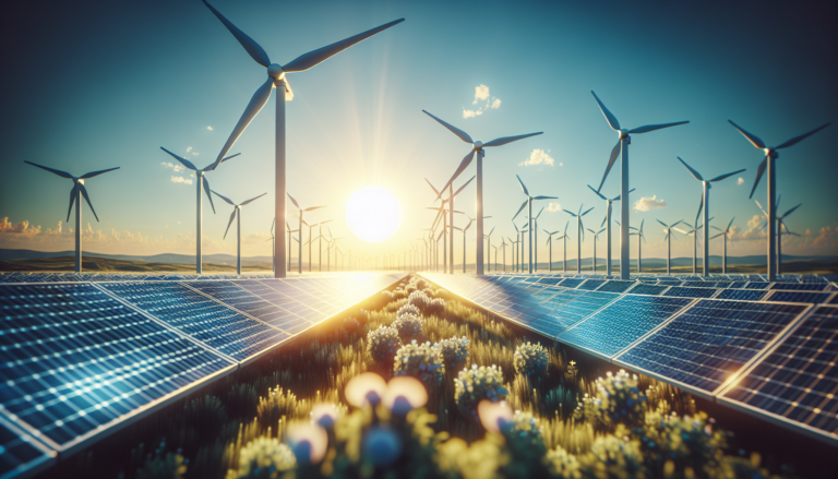 Fondo mixto de Energía Primaria y Energía Solar con esquema representativo, fusionando la esencia de ambas fuentes energéticas en una sola imagen. Fondo de Energía Primaria y Solar con esquema representativo, simbolizando la integración eficiente de fuentes energéticas principales y renovables.