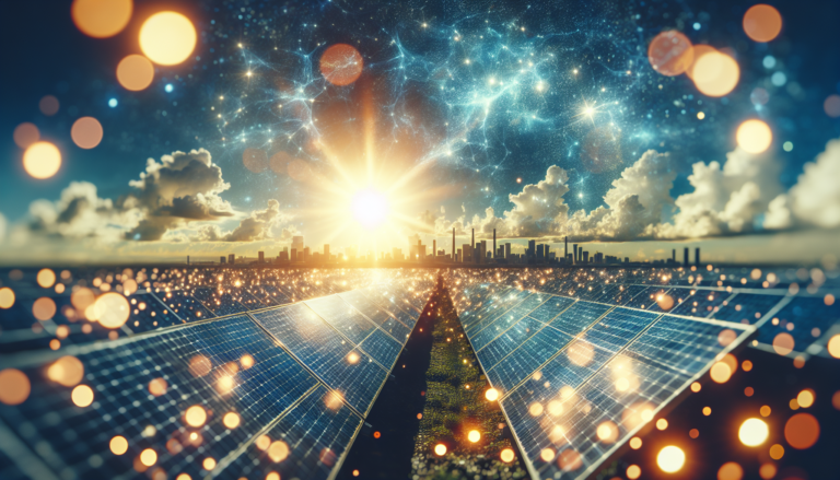 Ilustración combinada mostrando la unión entre la Energía Solar Fotovoltaica y la Energía Solar en un impactante esquema visual. Esquema de integración de Energía Solar Fotovoltaica y Energía Solar en un diseño gráfico evocador.