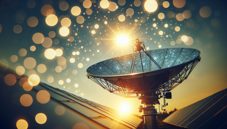 Fondo que fusiona la tecnología de Energía Termosolar de Concentración con la energía solar. En el centro, un esquema simboliza el funcionamiento de la Energía Termosolar de Concentración. Imagen muestra el sol sobre un fondo mixto Energía Termosolar de Concentración y solar. Un esquema destaca la Energía Termosolar de Concentración.