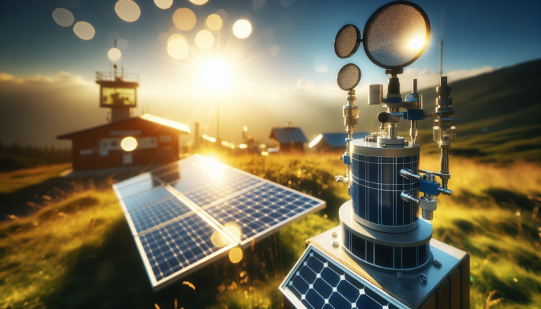 Combinación visual de Estaciones Meteorológicas y Energía Solar: representación gráfica de la importancia de datos climáticos para maximizar la eficiencia energética. Esquema que fusiona Estaciones Meteorológicas y Energía Solar, simbolizando la relevancia de datos climáticos en la generación eficiente de energía renovable.