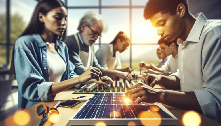 Diseño con elementos que simbolizan la blend de formación y energía solar en un contexto educativo. Representación visual clara de la conexión entre la instrucción y la energía renovable.