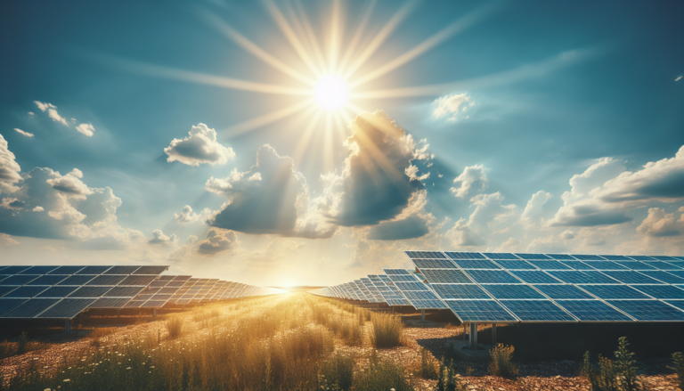 Imagen ilustrativa del proyecto Horizonte Europa en energía solar. Representa la unión de ideas innovadoras y sostenibles para el futuro. Unión de paisajes europeos con paneles solares. Esquema de Horizonte Europa con paisajes europeos y paneles solares. Símbolo de innovación y sostenibilidad en energía solar.