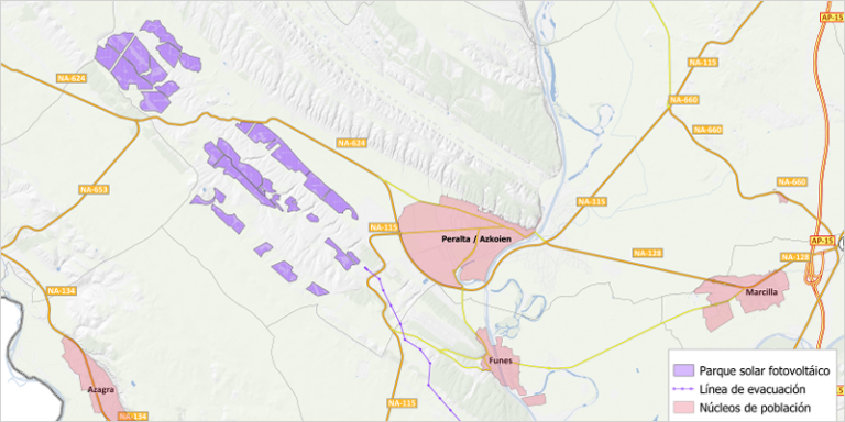 Plano de la construcción de una planta fotovoltaica en Peralta (Navarra).