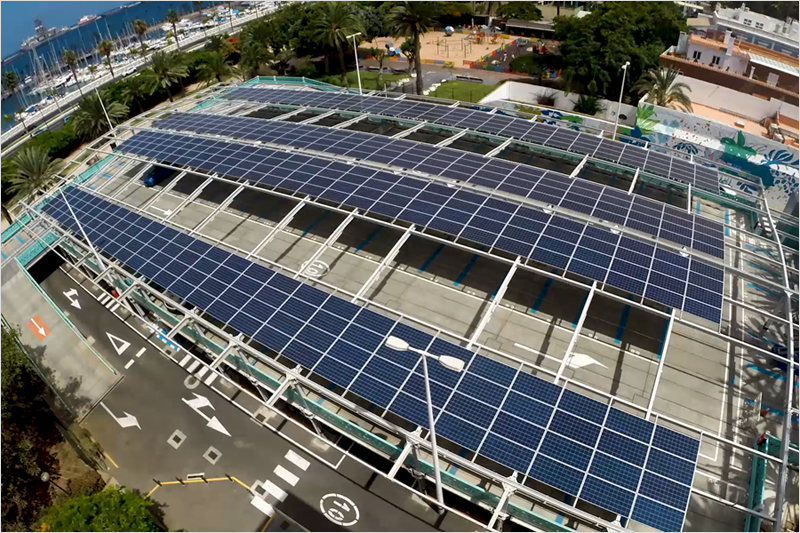 Cubierta fotovoltaica en aparcamiento de Las Palmas.