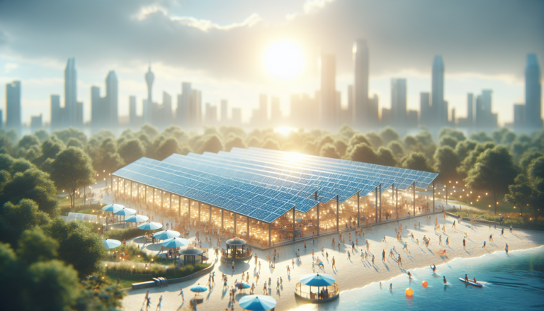 Imagen de una zona recreativa combinada con energía solar, presentando un entorno sostenible y de disfrute al aire libre. Zona Recreativa con Energía Solar, espacio que fomenta el ocio y el uso de energía renovable para un mundo más sostenible.