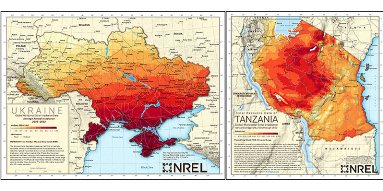 Mapa de radiación solar del NREL.